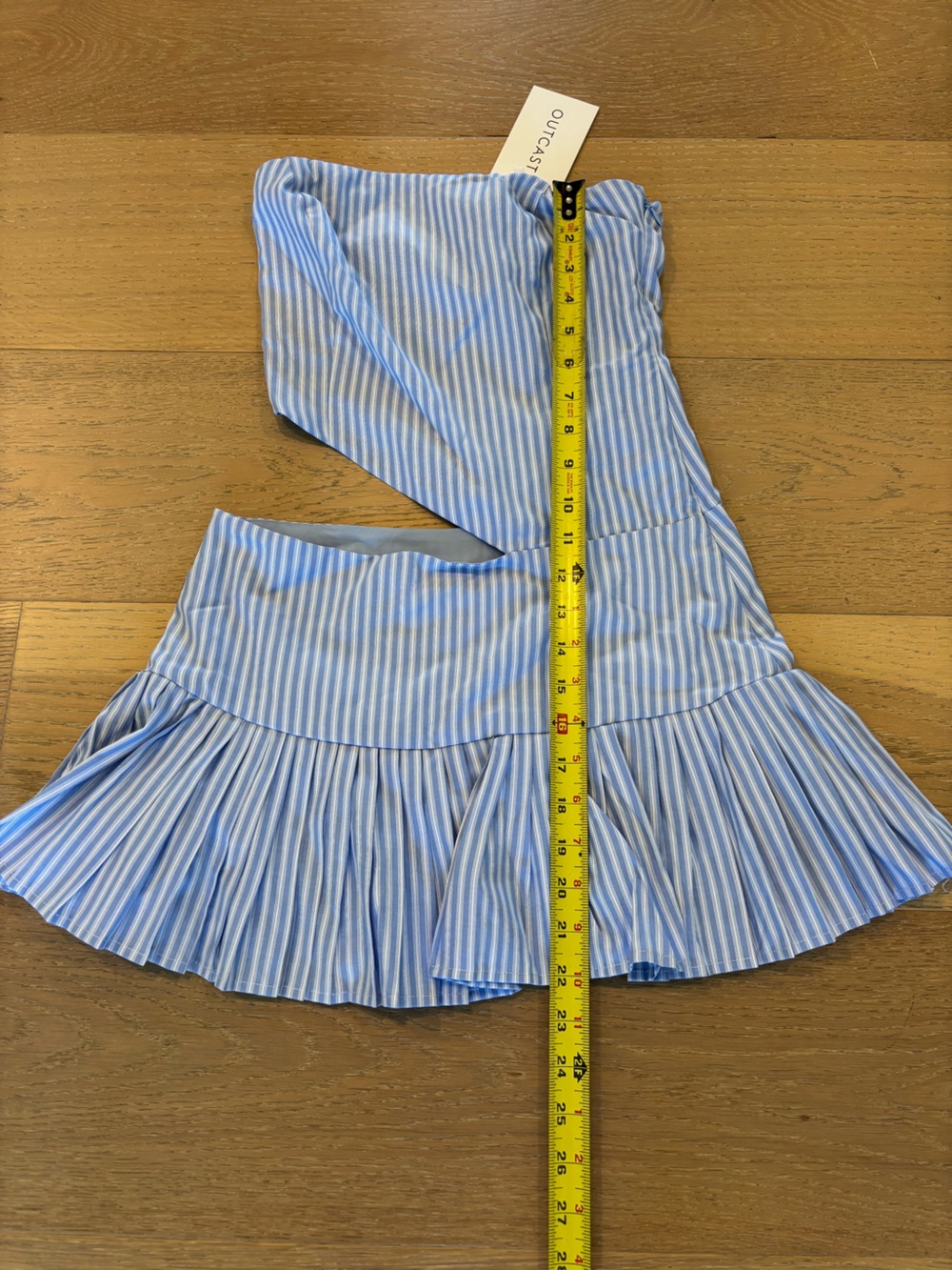 Outcast Elija Mini Dress Blue Stripe XS NWT Strapless Cutout Pleated - Picture 10 of 12